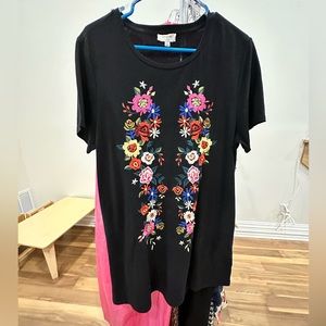 Floral Embroidered T Shirt Dress - Size L